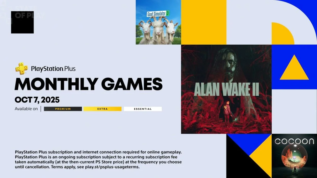 Игры PS Plus в октябре 2025 — Alan Wake 2, Cocoon и Goat Simulator 3 Игры PS Plus в октябре 2025 — Alan Wake 2, Cocoon и Goat Simulator 3