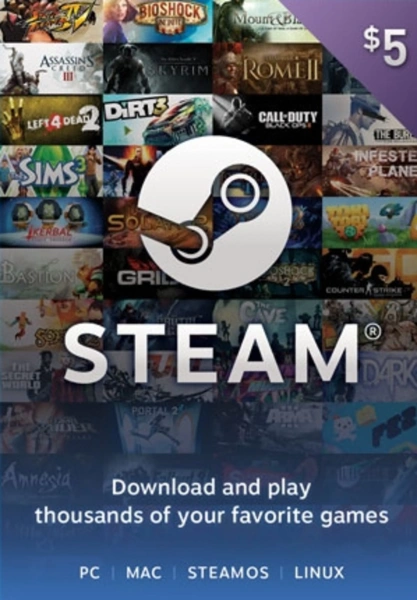 Карта пополнения Steam 5 Долларов